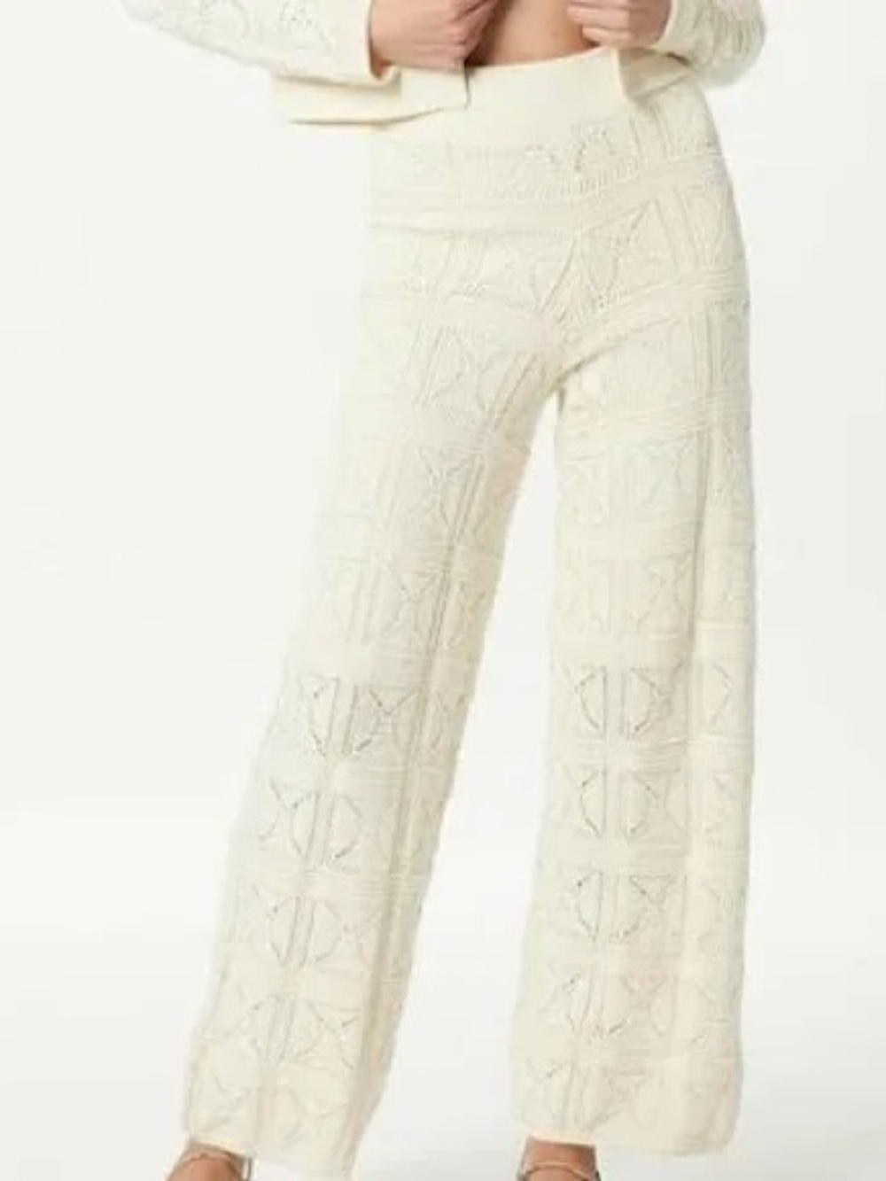 Cream, crochet wide leg pants by the drop